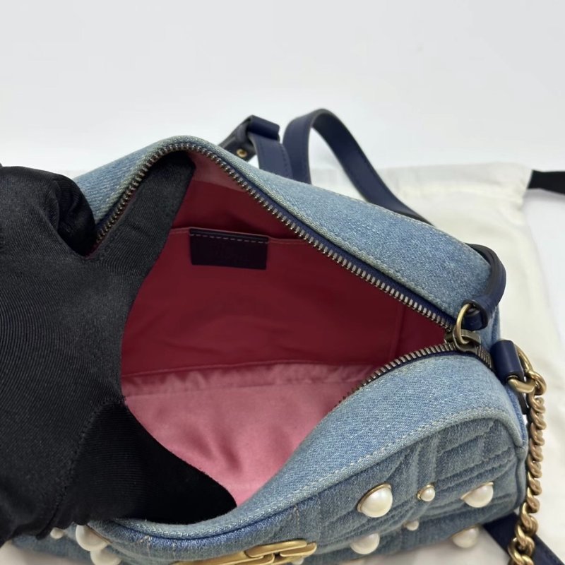 GUCCI 牛仔珍珠馬蒙相機包24*13*7 98新配件塵袋-1