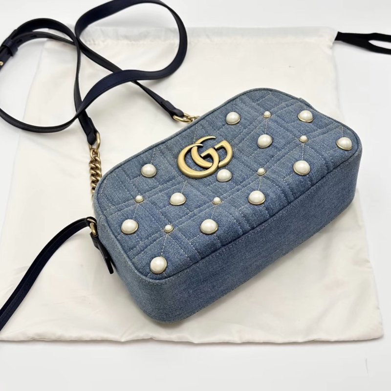 GUCCI 牛仔珍珠馬蒙相機包24*13*7 98新配件塵袋-2