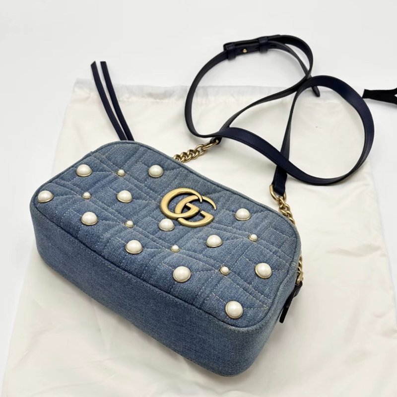 GUCCI 牛仔珍珠馬蒙相機包24*13*7 98新配件塵袋-4