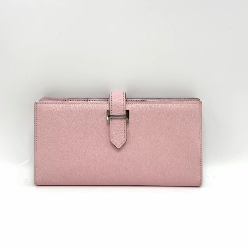 HERMES 3Q櫻花粉bearn折疊錢包 17.5*9*1.5 98新-0