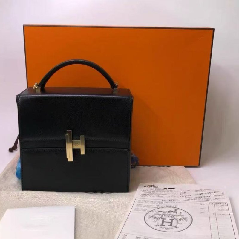 ✨HERMES 黑金 cinhetic秀款手提肩背斜背鏈條包18.5*18 99新 配件塵袋盒子購證-0