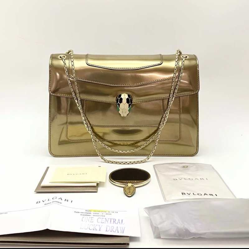 BVLGARI Forever系列淺金色蛇頭包27*18*7 98新配件購證塵袋-0