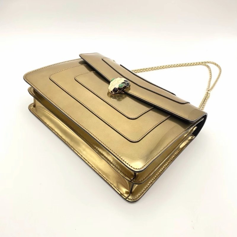 BVLGARI Forever系列淺金色蛇頭包27*18*7 98新配件購證塵袋-2