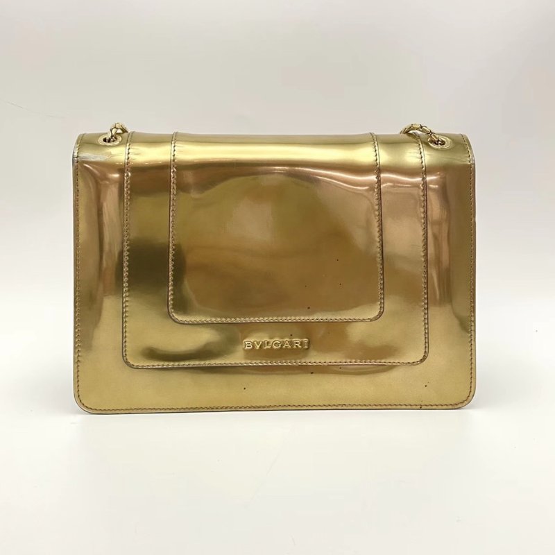 BVLGARI Forever系列淺金色蛇頭包27*18*7 98新配件購證塵袋-5