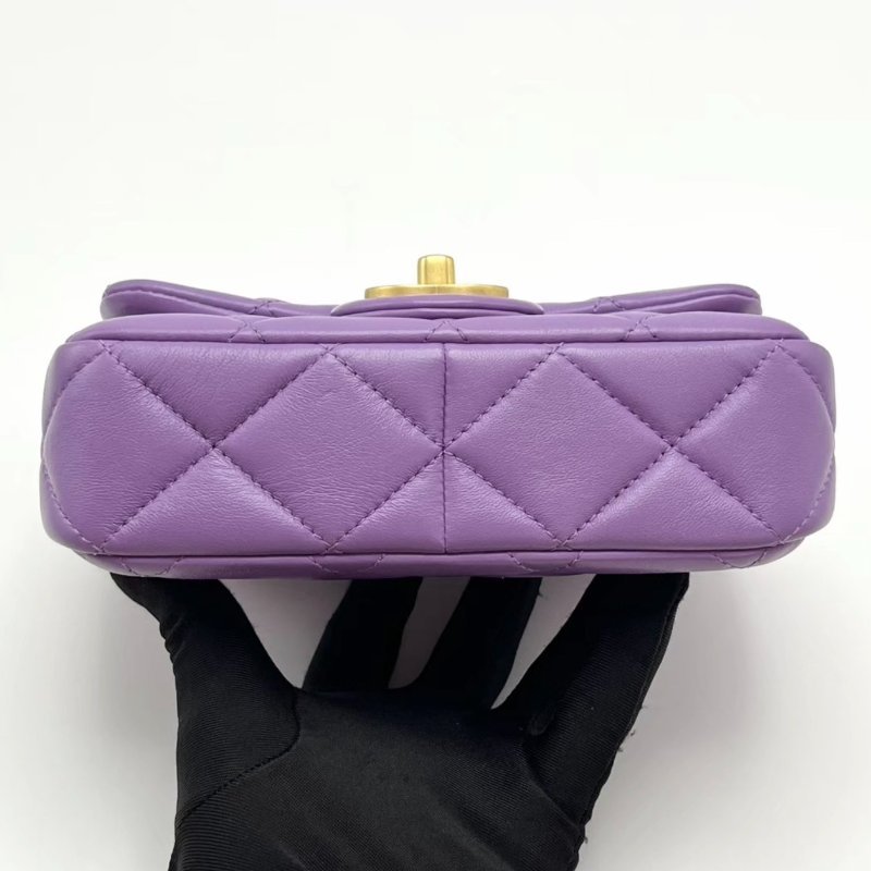CHANEL 紫色金扣琺瑯扣大mini肩背包 28*13*5 98新配件盒子塵袋購證-3