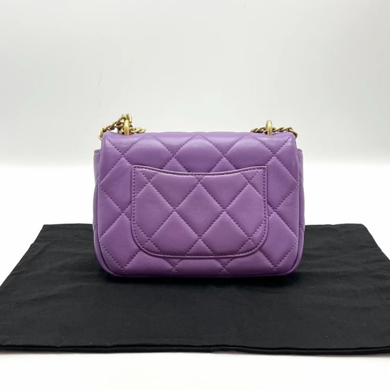 CHANEL 紫色金扣琺瑯扣大mini肩背包 28*13*5 98新配件盒子塵袋購證-5