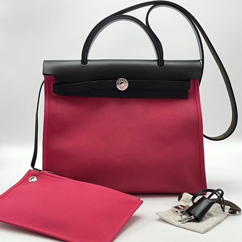 HERMES 黑紅拼色herbag31 31*25*11 98新配件塵袋鑰匙鎖-0