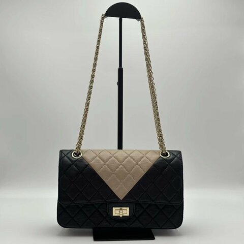 CHANEL 拼色2.55小號肩背斜背鏈條包24*16*7.5 99新配件塵袋
