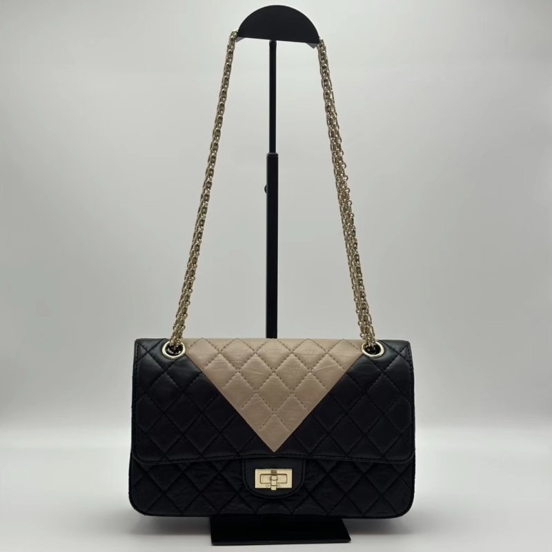 CHANEL 拼色2.55小號肩背斜背鏈條包24*16*7.5 99新配件塵袋-0