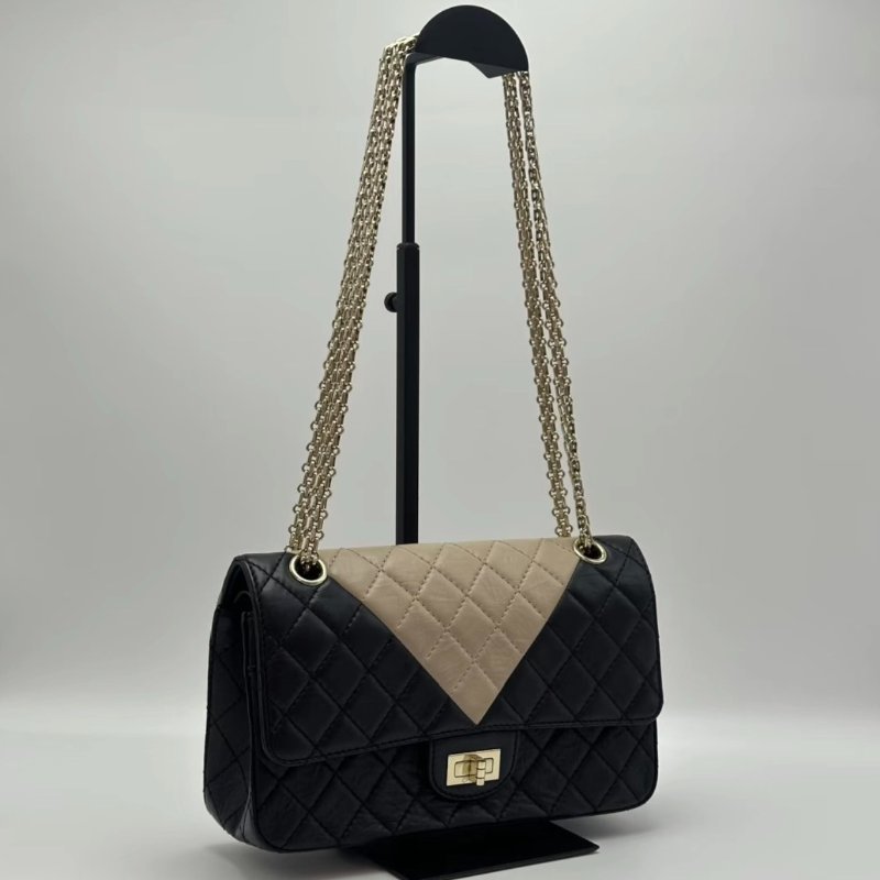 CHANEL 拼色2.55小號肩背斜背鏈條包24*16*7.5 99新配件塵袋-1