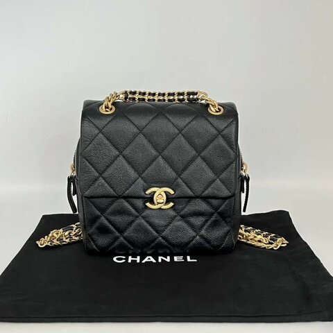 CHANEL 22P黑金荔枝紋後背包 19*18*7 99新配件塵袋