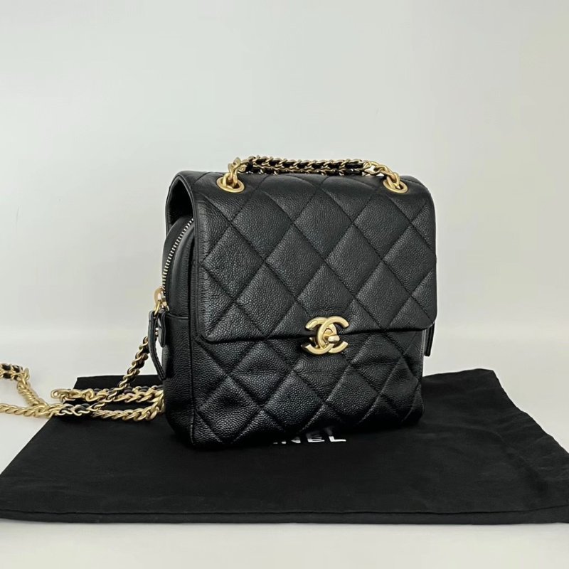 CHANEL 22P黑金荔枝紋後背包 19*18*7 99新配件塵袋-1