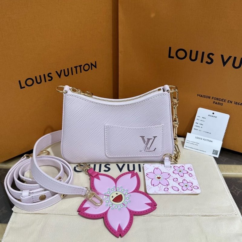 LV村上隆聯名款櫻花粉水波紋手提斜背包 芯片款19*13.5*6.5 全新閒置配件盒子塵袋-0