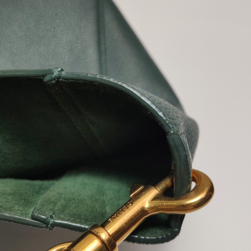 Celine Sangle Bucket小號牛皮綠色肩背包-20