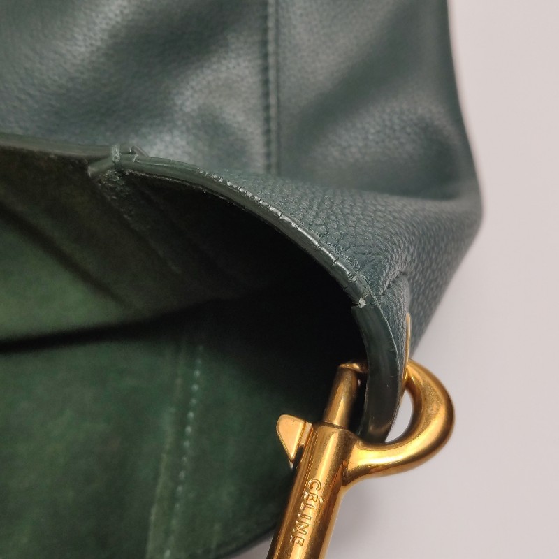 Celine Sangle Bucket小號牛皮綠色肩背包-21