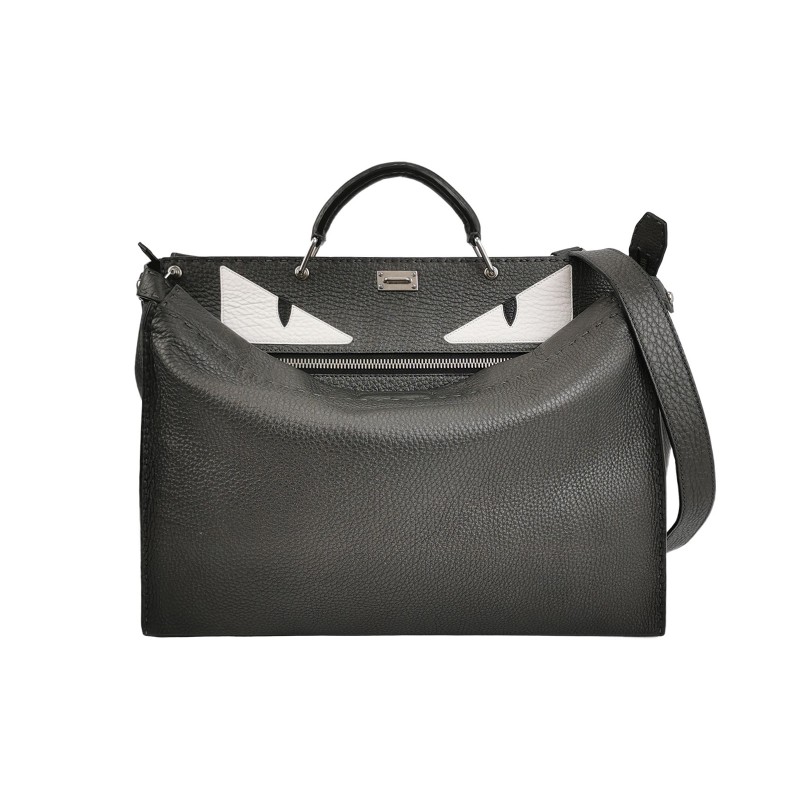 Fendi Peekaboo躲貓貓大號牛皮小惡魔圖案扭鎖單肩包。-0