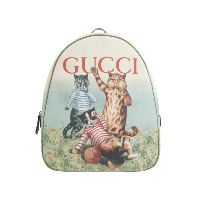 Gucci 牛皮拼色印花圖案字母logo拉鍊後背包-0