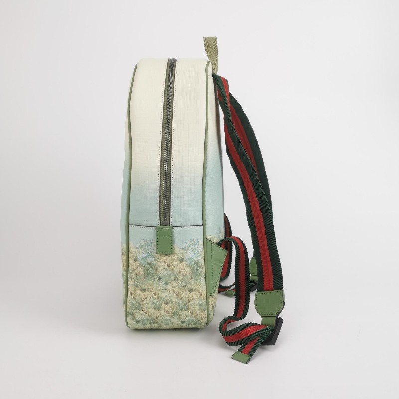 Gucci 牛皮拼色印花圖案字母logo拉鍊後背包-2