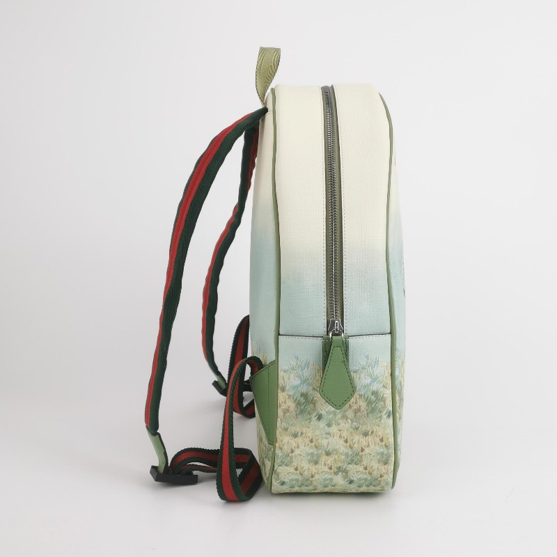 Gucci 牛皮拼色印花圖案字母logo拉鍊後背包-3