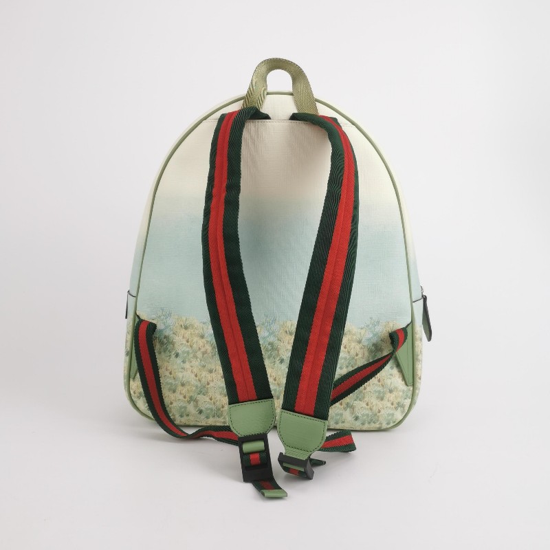 Gucci 牛皮拼色印花圖案字母logo拉鍊後背包-4