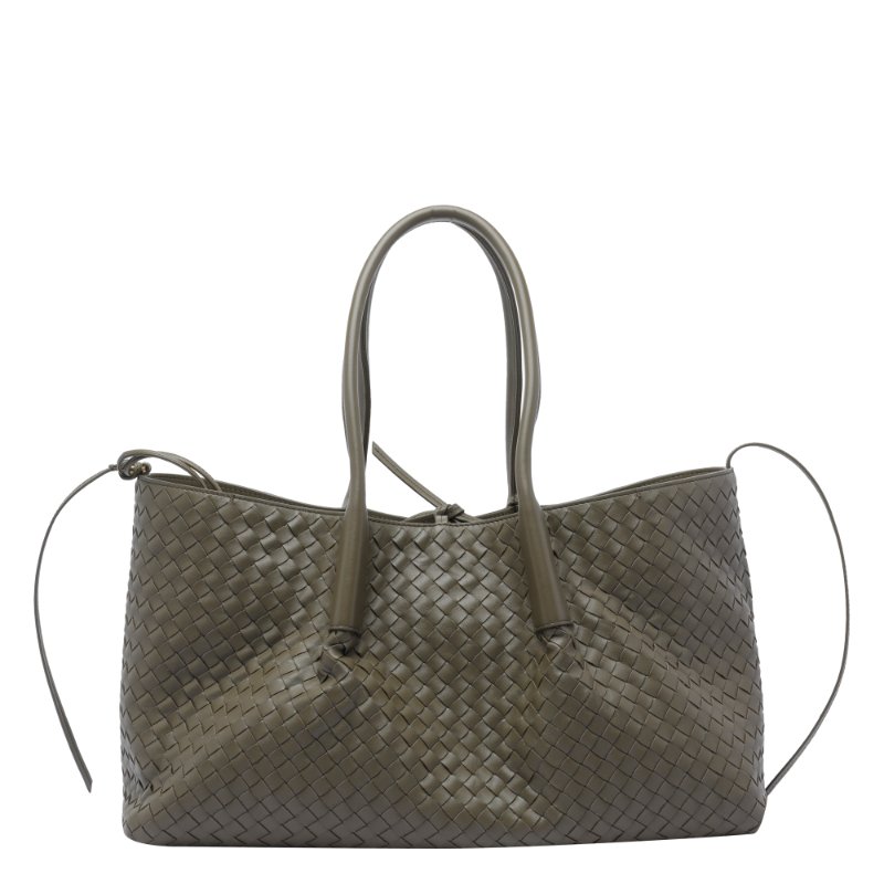 🎉新品好折扣✨Bottega veneta 雙面大款 Raffia 格紋及小牛皮Pinacoteca 包 柏樹綠-2