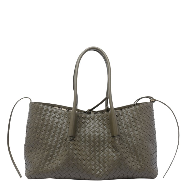 🎉新品好折扣✨Bottega veneta 雙面大款 Raffia 格紋及小牛皮Pinacoteca 包 柏樹綠-3