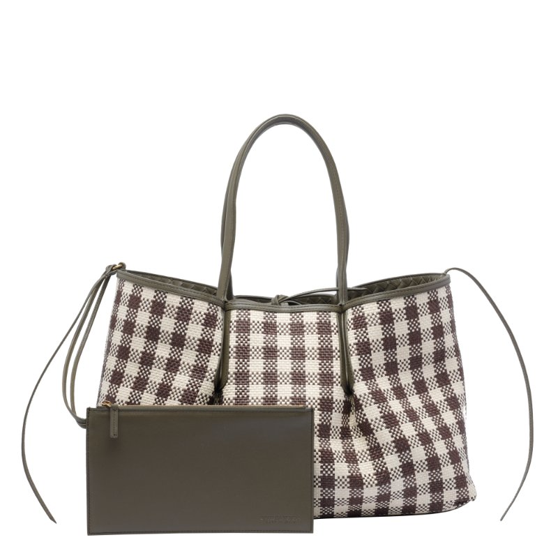 🎉新品好折扣✨Bottega veneta 雙面大款 Raffia 格紋及小牛皮Pinacoteca 包 柏樹綠-4