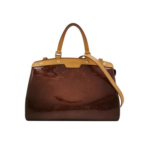 Louis Vuitton(LV) Brea醫生包中號植鞣革漆皮壓紋老花鉚釘裝飾單肩包