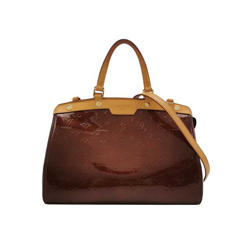 Louis Vuitton(LV) Brea醫生包中號植鞣革漆皮壓紋老花鉚釘裝飾單肩包-0