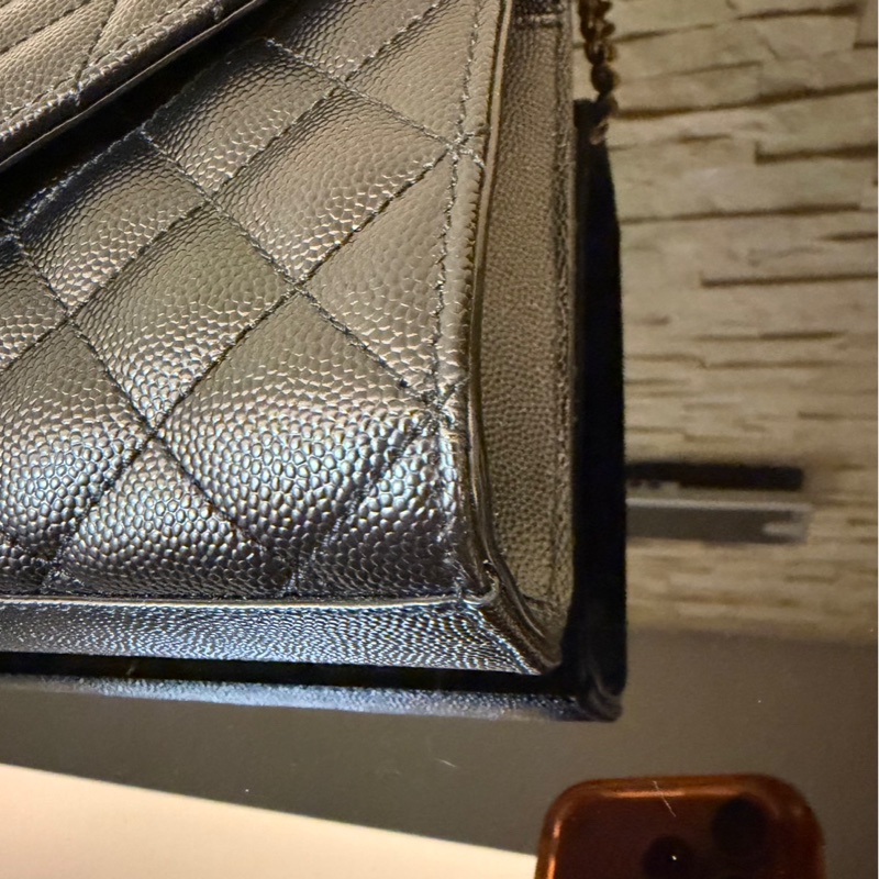 YSL聖羅蘭信荔枝牛皮斜紋拼菱格紋 信封包 斜背包 黑金-9