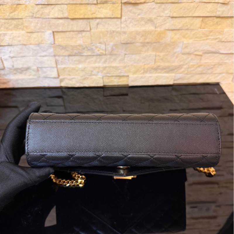 YSL聖羅蘭信荔枝牛皮斜紋拼菱格紋 信封包 斜背包 黑金-13