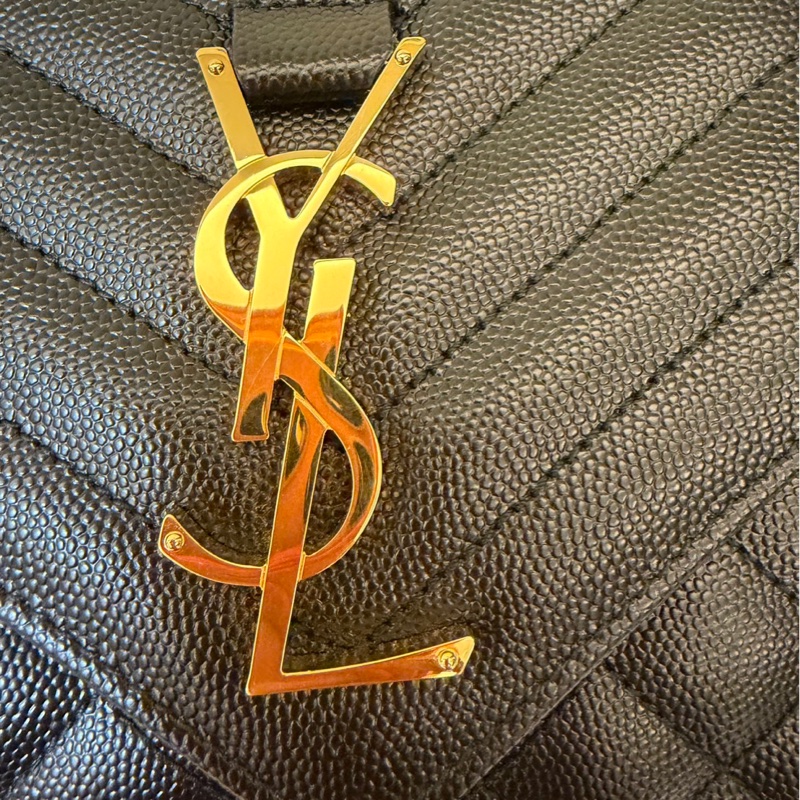 YSL聖羅蘭信荔枝牛皮斜紋拼菱格紋 信封包 斜背包 黑金-15