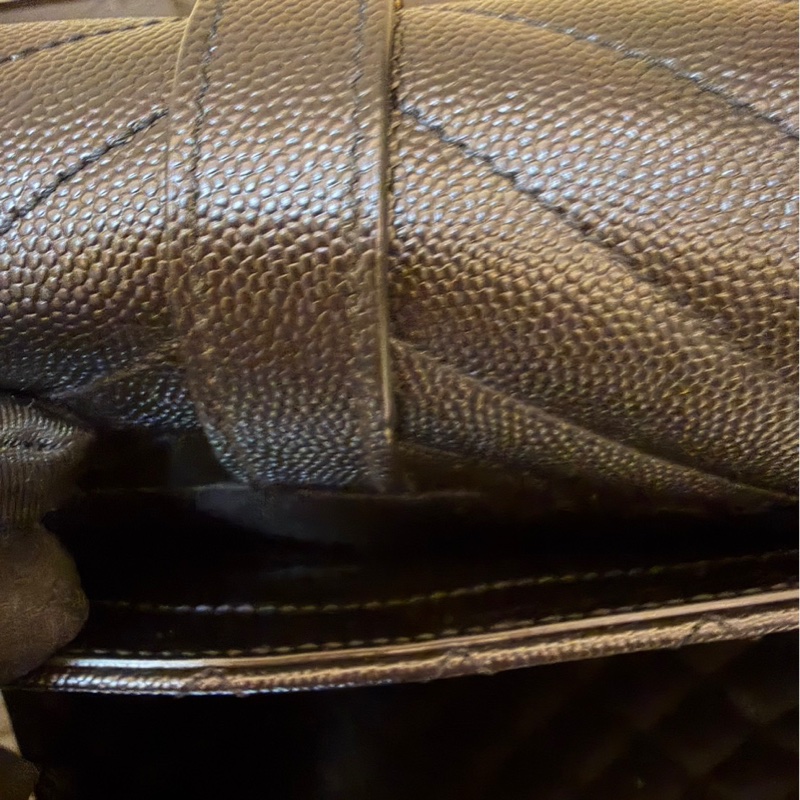 YSL聖羅蘭信荔枝牛皮斜紋拼菱格紋 信封包 斜背包 黑金-16