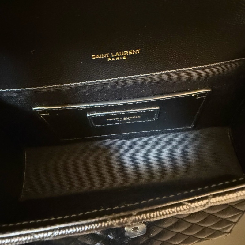 YSL聖羅蘭信荔枝牛皮斜紋拼菱格紋 信封包 斜背包 黑金-21