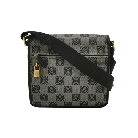 Loewe 牛皮拼帆布logo徽標斜背包