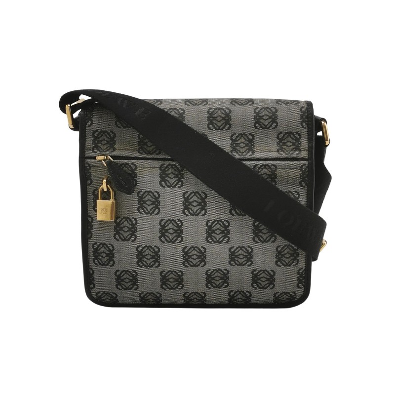 Loewe 牛皮拼帆布logo徽標斜背包-0