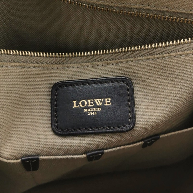 Loewe 牛皮拼帆布logo徽標斜背包-7