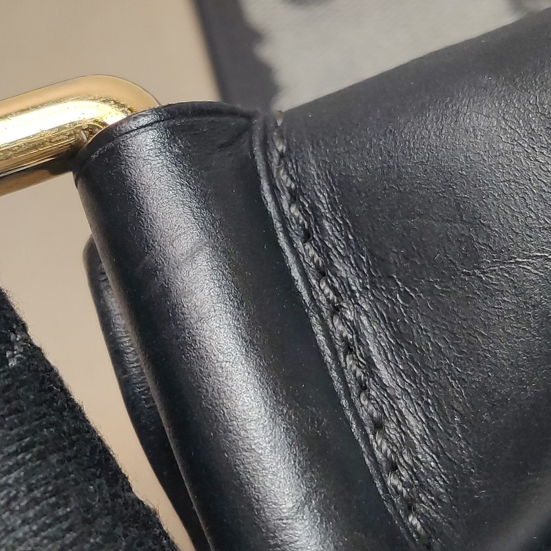 Loewe 牛皮拼帆布logo徽標斜背包-10