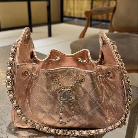 Chanel香奈兒26C限定高級玫瑰金香檳色mini25bag