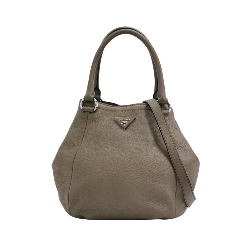 Prada 牛皮純色三角徽標肩背包手提包-0