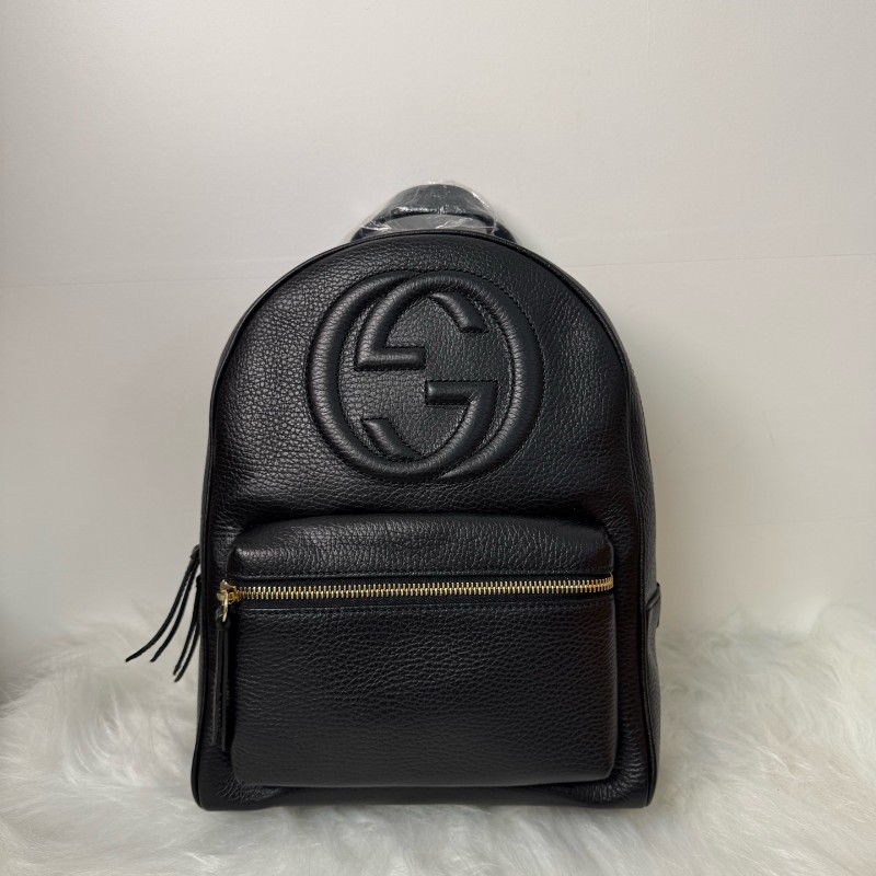 GUCCI 黑色牛皮荔枝紋雙G 後背包-0