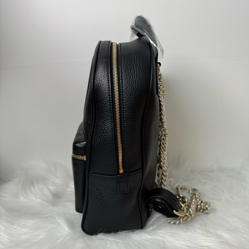 GUCCI 黑色牛皮荔枝紋雙G 後背包-2