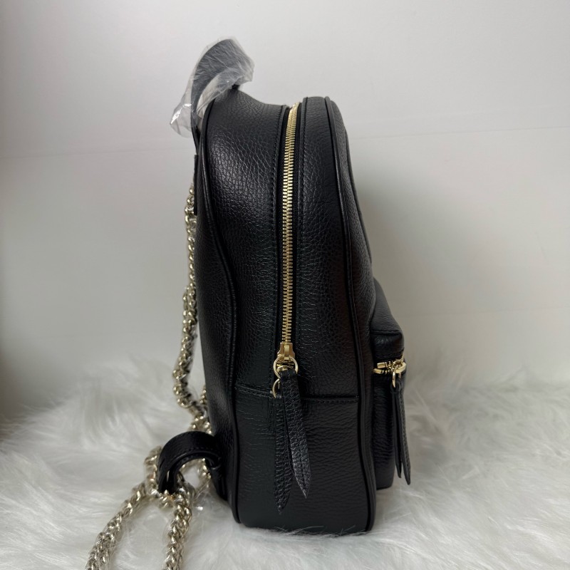 GUCCI 黑色牛皮荔枝紋雙G 後背包-3