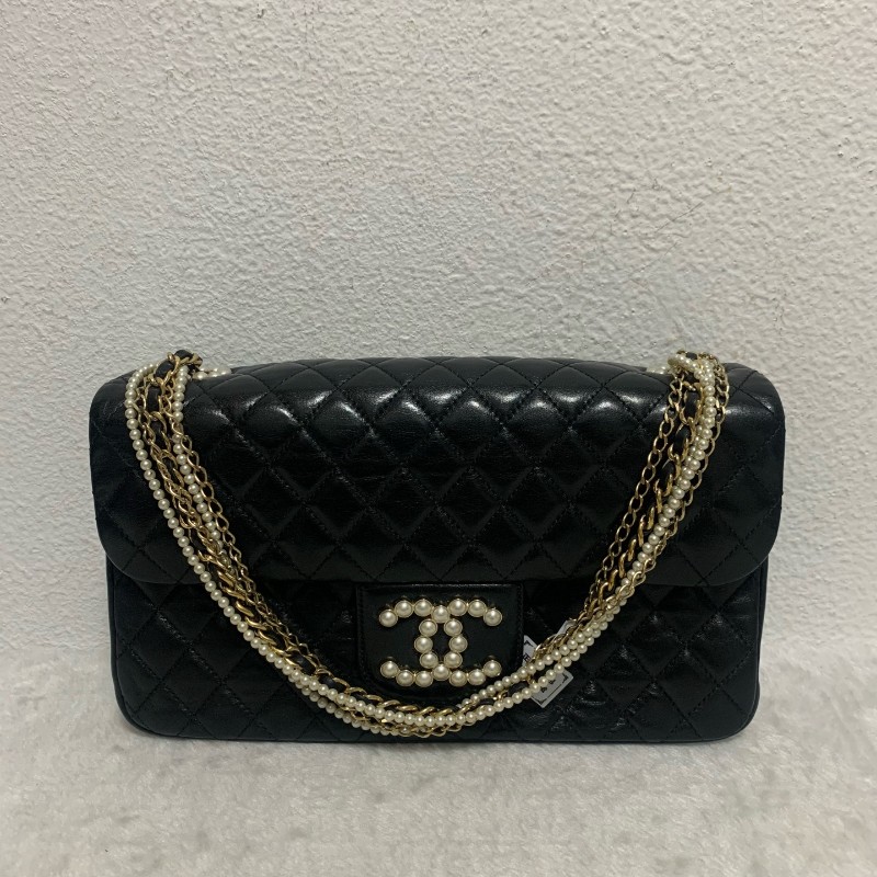 Chanel 黑金威斯敏斯特 珍珠鏈條包 底長25cm-1