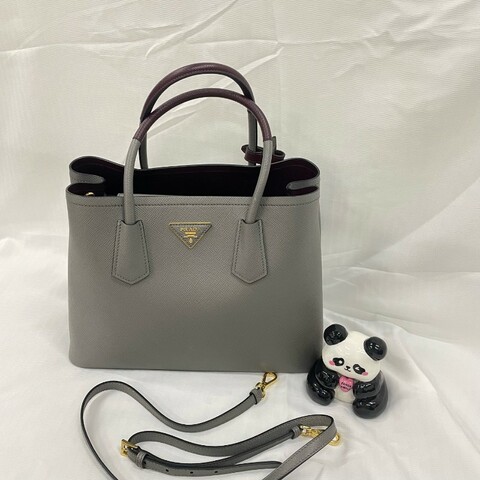 prada doublebag 灰色十字紋 肩背手提 底長32cm