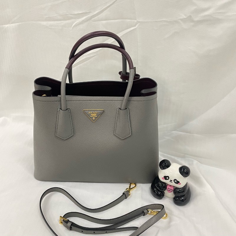 prada doublebag 灰色十字紋 肩背手提 底長32cm-0
