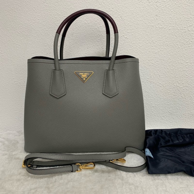 prada doublebag 灰色十字紋 肩背手提 底長32cm-1