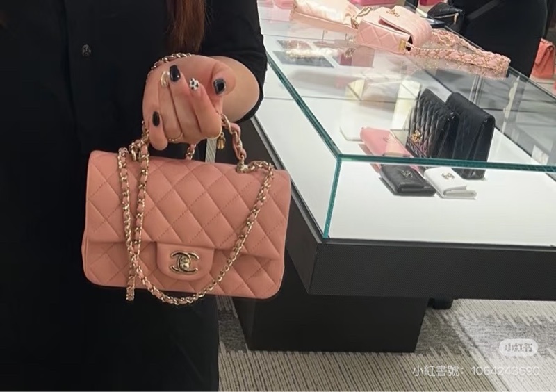 Chanel 香奈兒 新款25b手柄CF 焦糖色mini荔枝牛皮鏈條包 手提包 斜背包-2