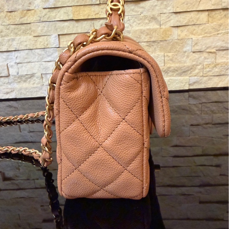 Chanel 香奈兒 新款25b手柄CF 焦糖色mini荔枝牛皮鏈條包 手提包 斜背包-5