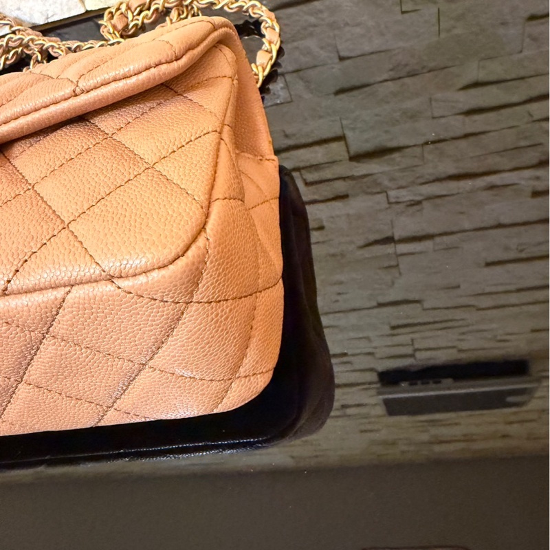 Chanel 香奈兒 新款25b手柄CF 焦糖色mini荔枝牛皮鏈條包 手提包 斜背包-7